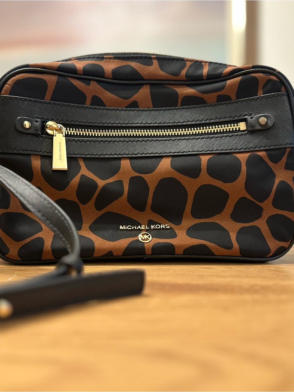 Michael Kors Jet Set Animal Print Crossbody Bag Giraffe Brown Black